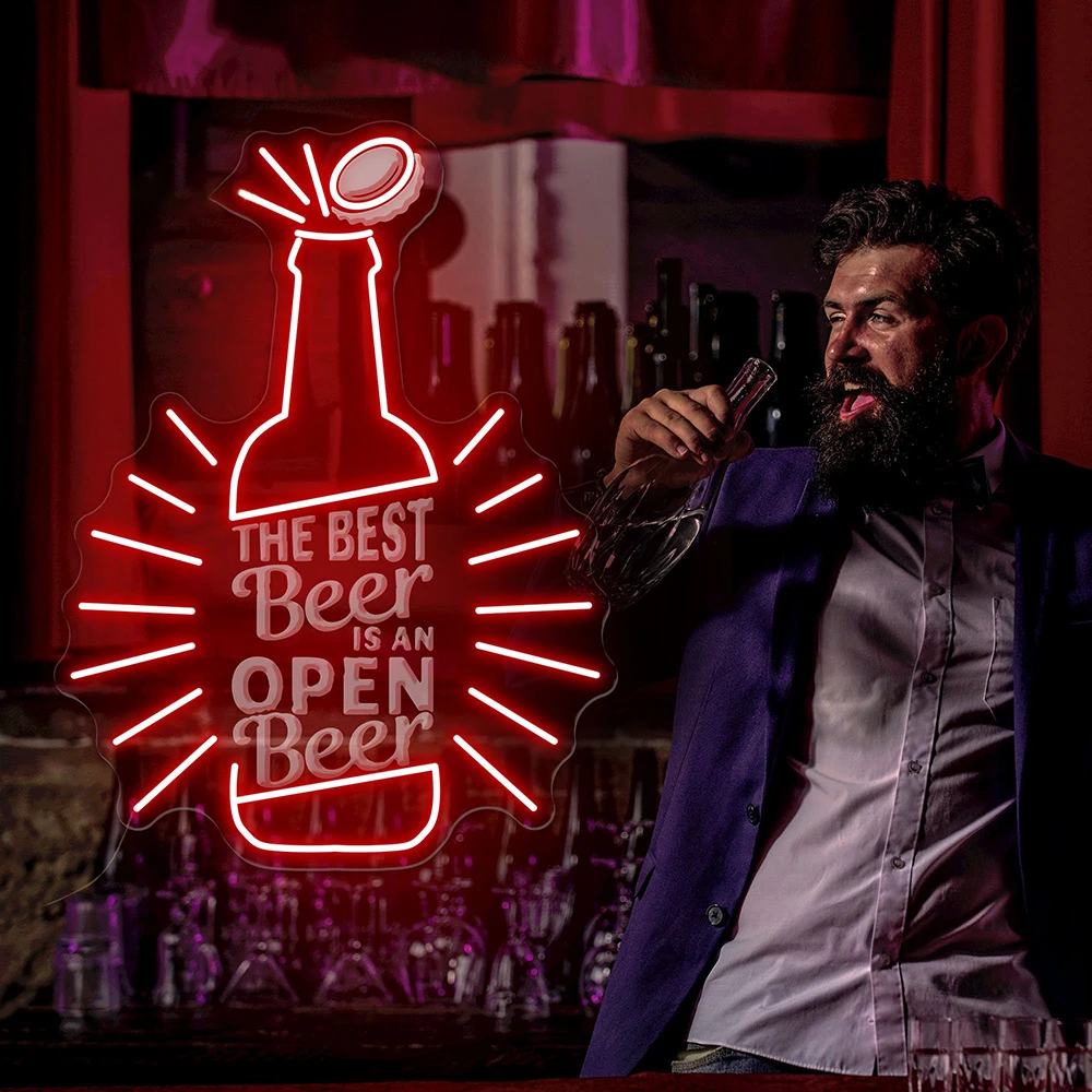 The Best Beer Is An Open Beer Neon Sign Beer Neon Signs Alehouse Decoration Custom Neon Bar Carve Acrylic Sign Man Cave Decor