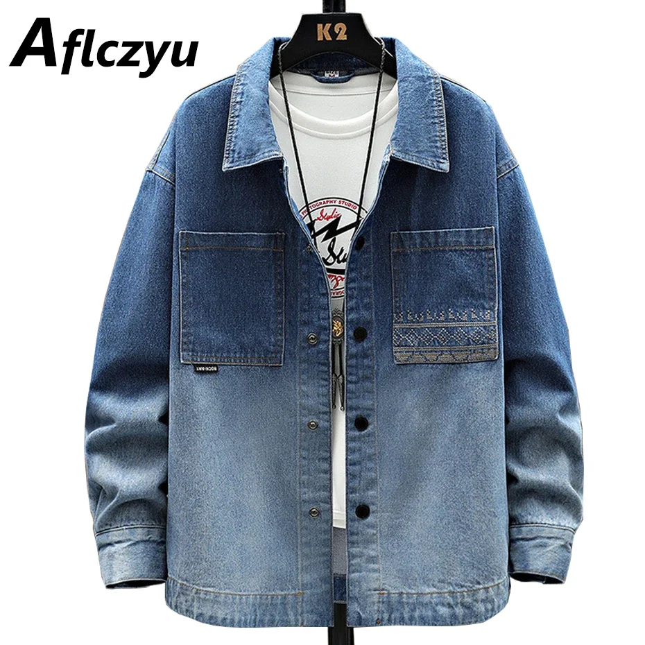 Vintage Denim Shirts Jacket Men Solid Color Cargo Shirts Spring Autumn Long Sleeve Shirts Male Fashion Casual