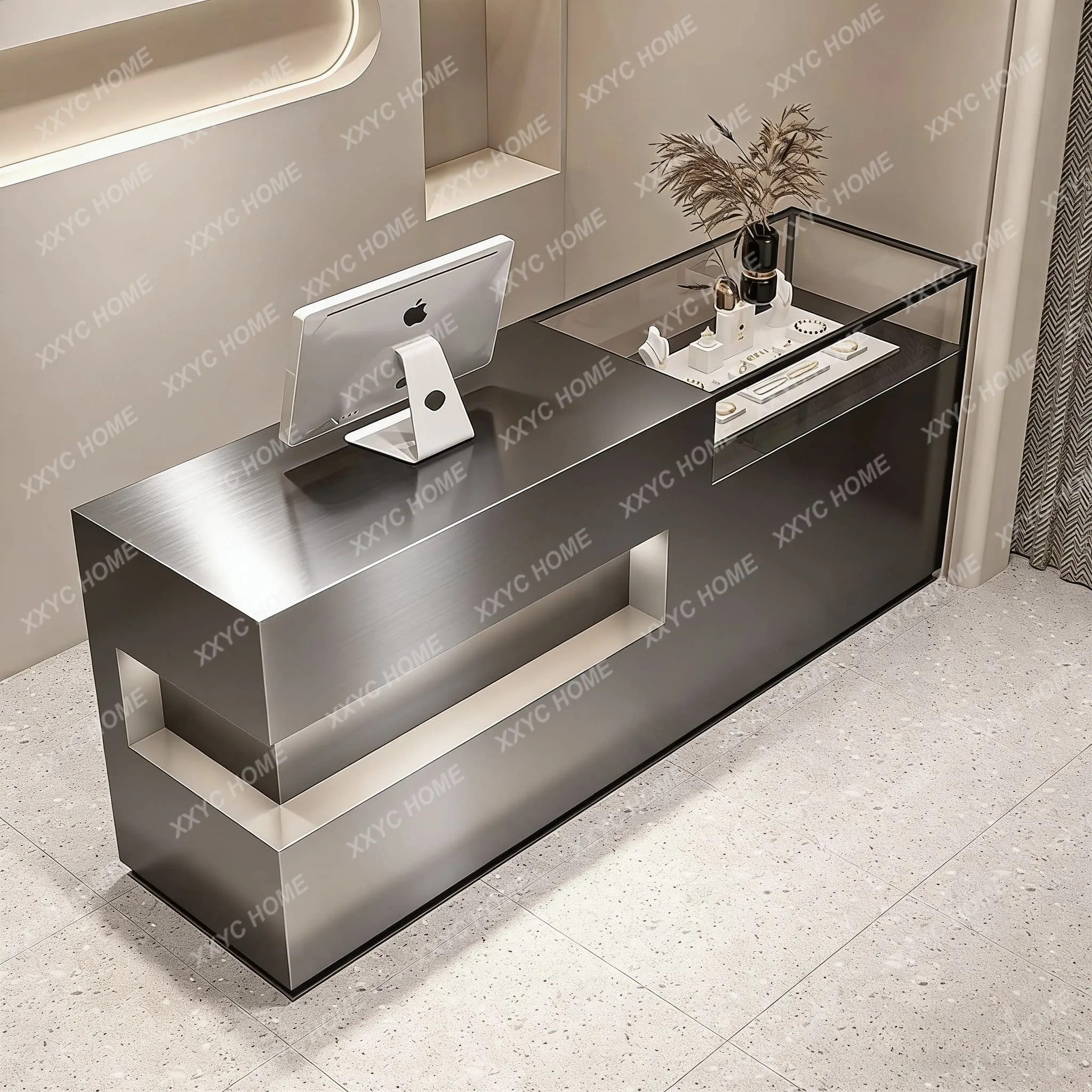 Stainless Steel Display Reception Desks Modern Elegant Service Counter Reception Desks Industrial Stands Bureau Office
