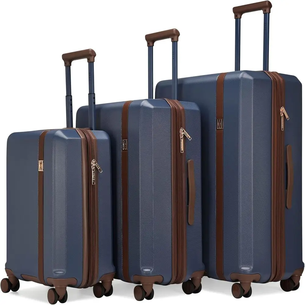 

3-Piece Expandable Spinner Luggage Set in Navy Vintage Style