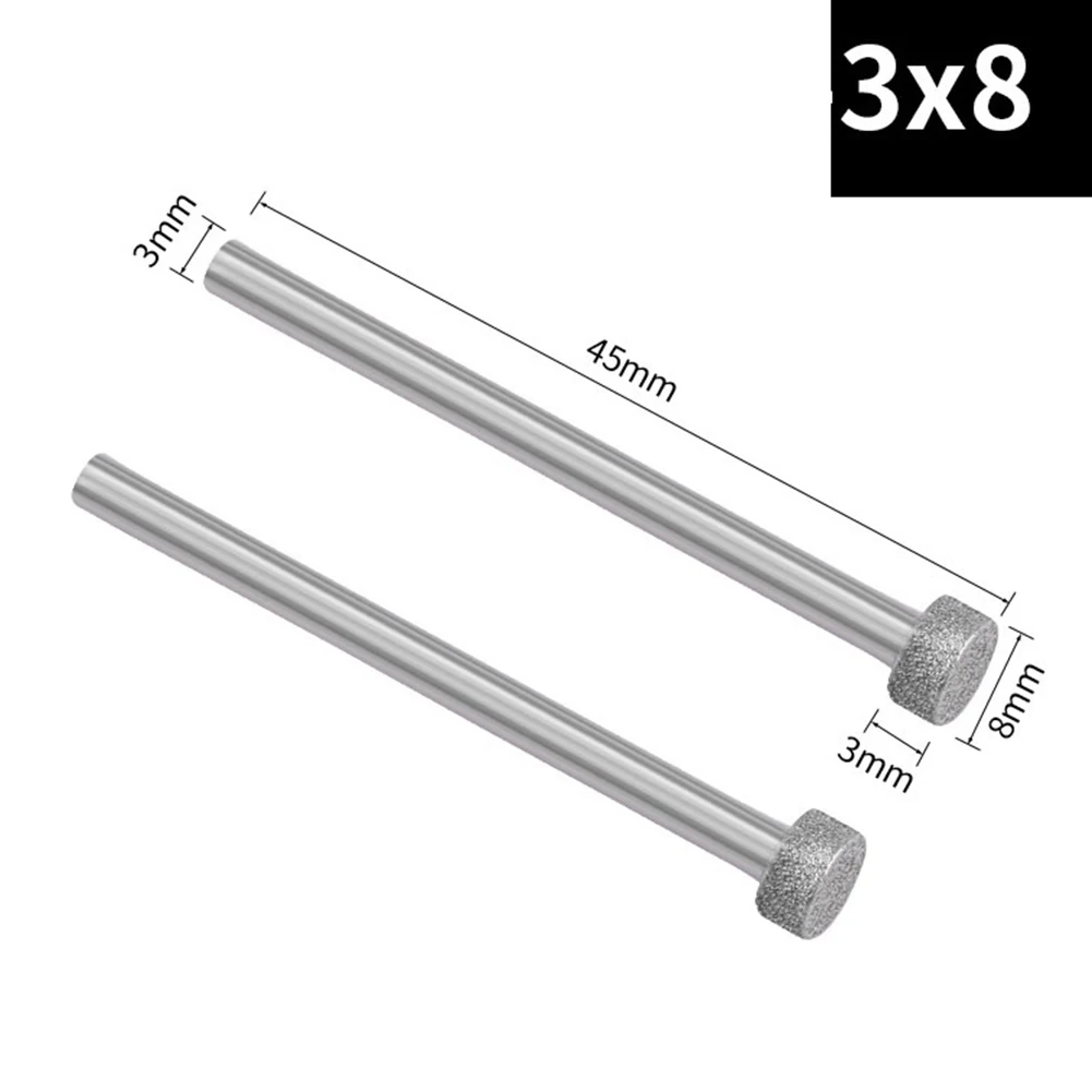 2PCS 6/8/10/10mm Kopf Diamant Schleifen Kopf 3mm Schaft Grate Schleif Polieren jade Stein Carving Werkzeuge Zubehör