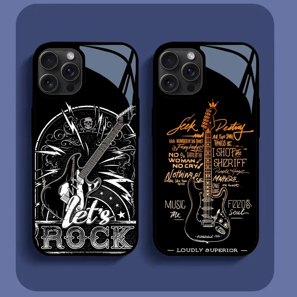

Punk Cool Flame Guitar Phone Case For IPhone16 15 14 13 12 11 Pro Xs Max Mini XR X 7 8 Plus Luxury Mirror Hard Funda