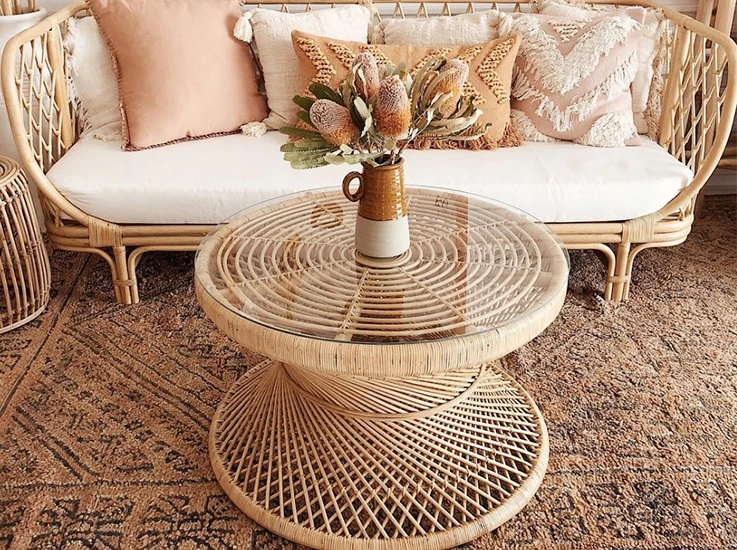 

Nordic Small Unit Natural Rattan Woven Bamboo Tea Table, Original Wood Style Creative Edge Table, Homestay Table