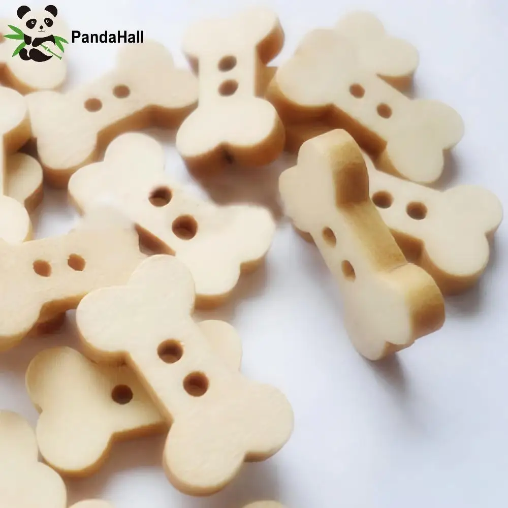 

Pandahall 100Pcs Dog Bone Shape Wood Buttons 2 Hole Wooden Bone Shape Buttons for Sewing Knitting Clothing