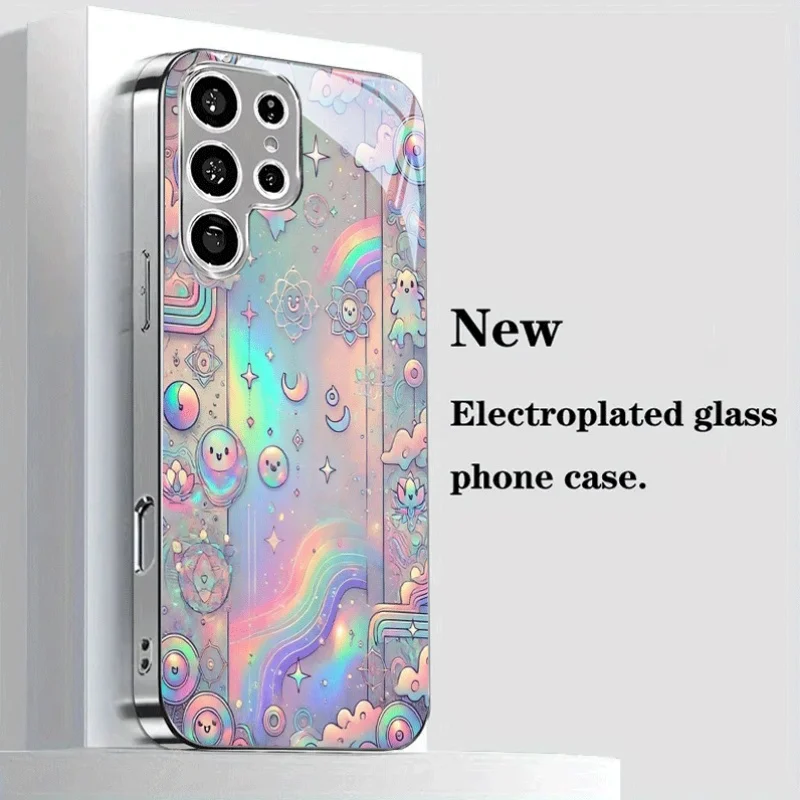 

Colorful glitter pattern electroplated glass phone case, suitable for Samsung S26/S25/S24/S23/S22/S21/S20 and other models.