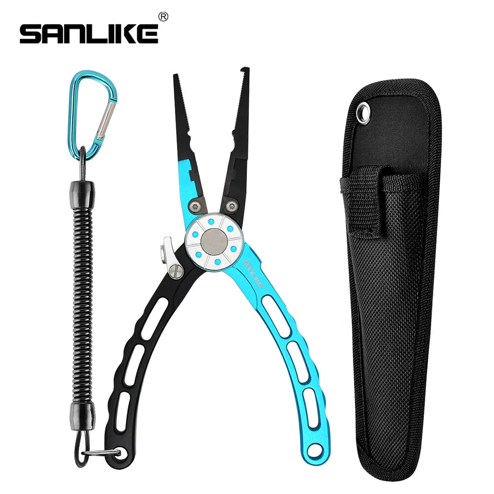 

SANLIKE Antirust Aluminum Multifunctional Fishing Pliers Tether Combo Hooks Remover Fishing Line Scissors Portable Tackle Tool