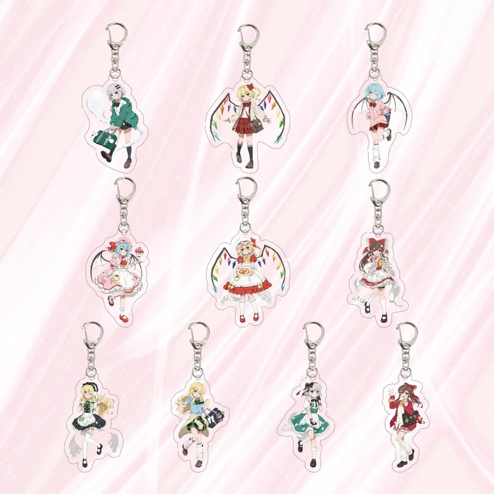 Keychain 5.5cm Touhou Project Acrylic Remilia Scarlet 2D Anime Maiden ReimuCute Maid Uniform Keyring Bag Pendant Anime Fans Gift