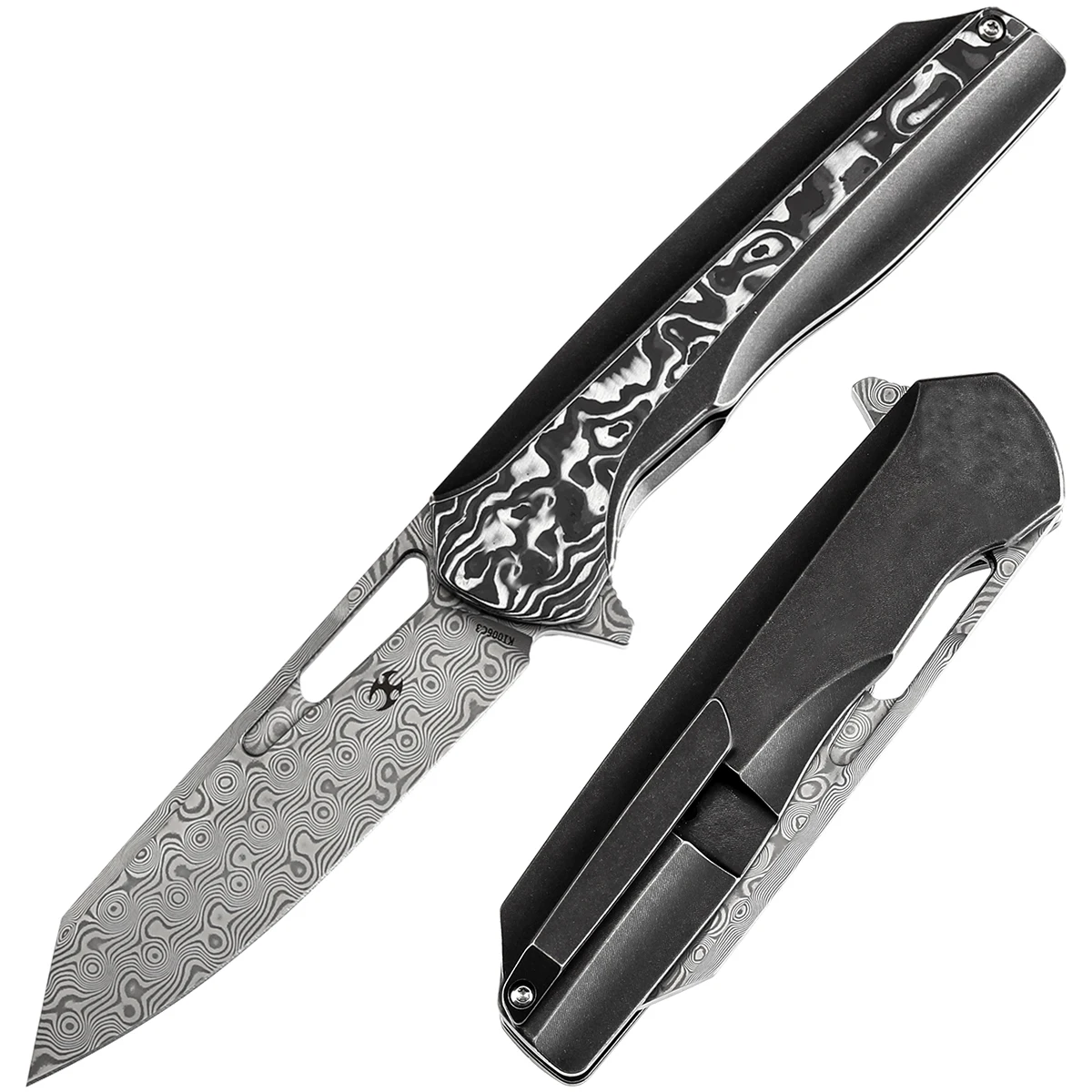 Kansept Folding Knives K1006 3.48'' Damascus/ CPM-S35VN Blade with Carbon Fiber/Timascus/Titanium Handle Designed for Daily Use