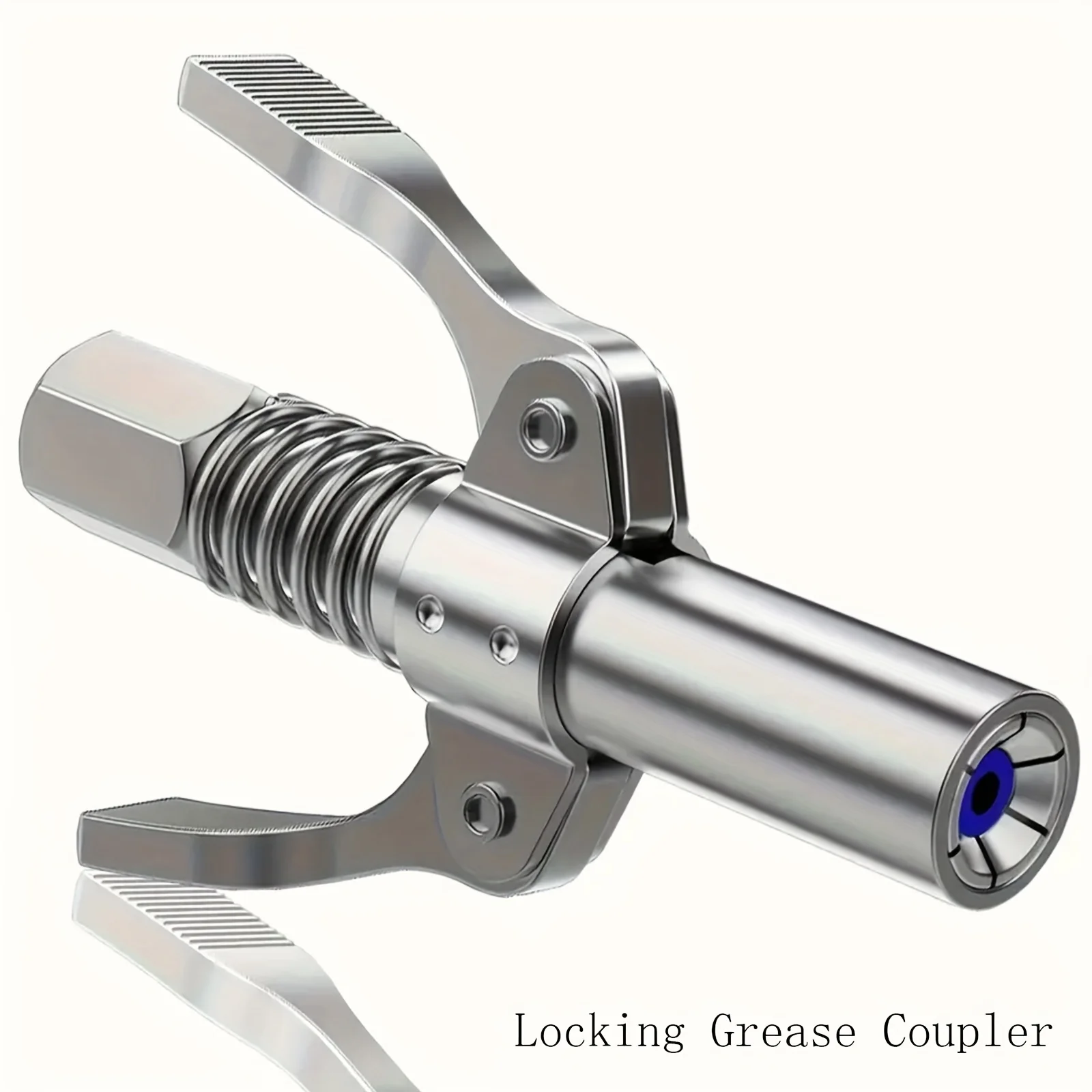 Stainless Steel Locking Coupler Nozzle with Dual Handle - Quick Release Compatible Aluminum Grease Gun, Heavy Duty Metal Construction, Durable - Secure Lubrication and Garage Use Locking Tool