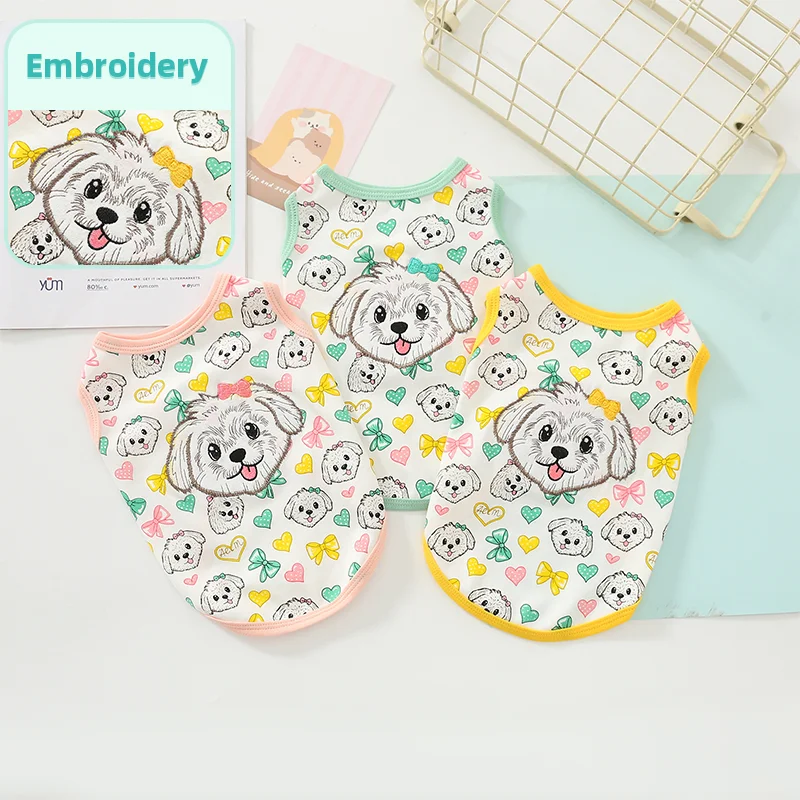 

2025 Summer Dog Clothes Thin Puppy Vest Pure Cotton Chinese Embroidery Dog Clothing Pet Apparel for Large, Medium and Small Dogs