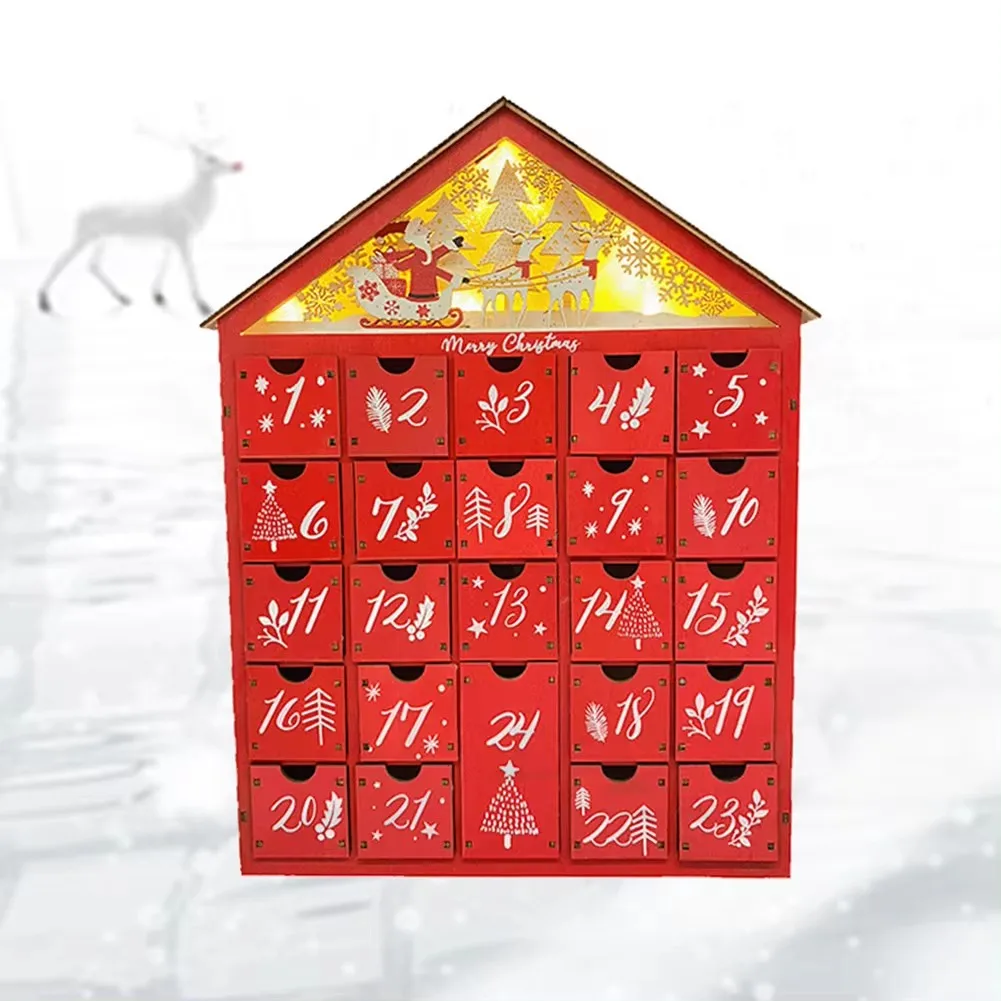

Red House Christmas Wooden Advent Calendar With 24 Storage Drawers Countdown To Christmas Decoration Candy Storage Box