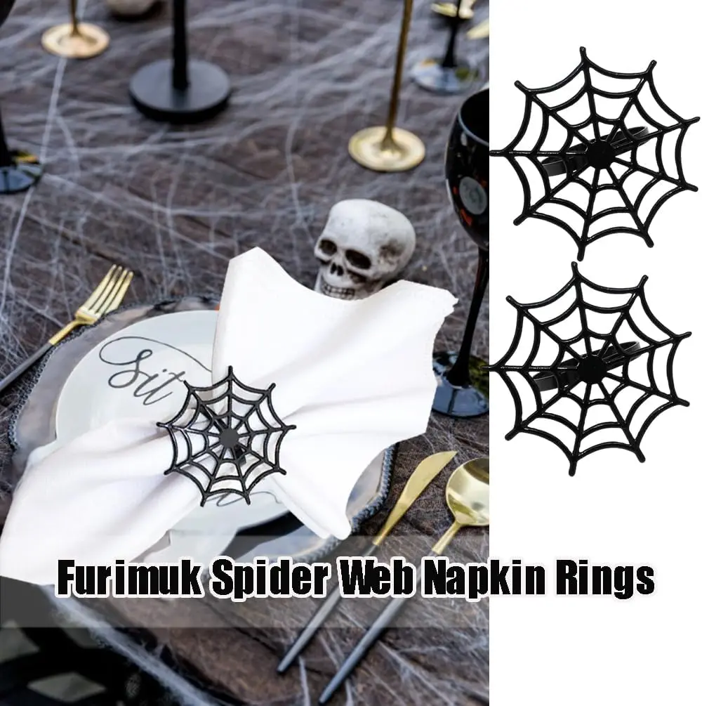 

Haunted Mansion Napkin Rings Skull Spider Web Resin Decor Gothic Table Setting for Halloween Dinner Themed Events