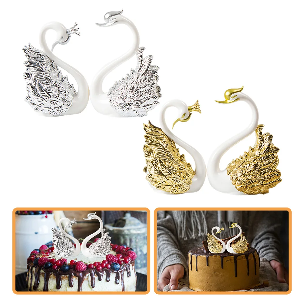 

Swan Ornaments Wedding Cake Decorations Cupcake Topper Party Centerpiece Anniversary Birthday Celebration Decoration