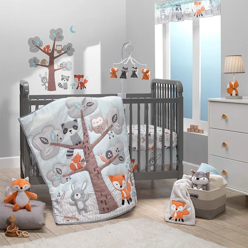 Newborn Bedding Crib Bumper Sheet Set Cartoon Cute Animal Comforter Baby Cot Bedding Sets