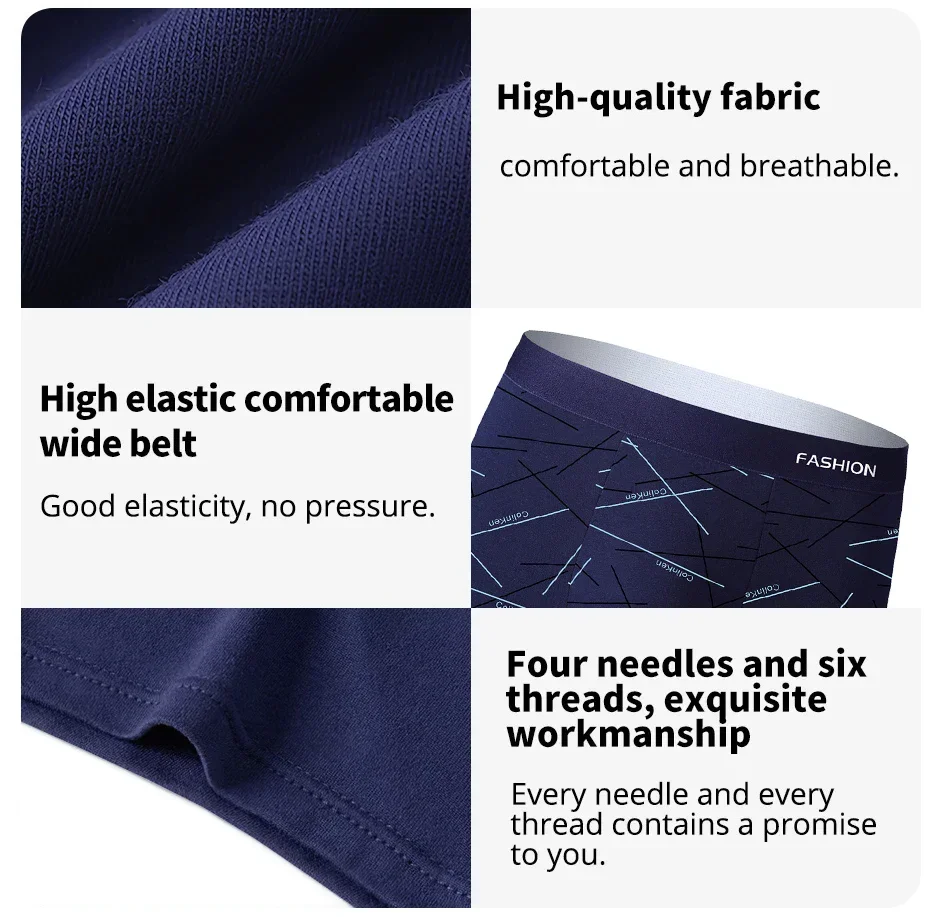 4Pcs/Set Men's Briefs Underwear Comfortable Soft Stretchy Fashionable Daily Line Print Intimate Boxer Briefs Sporty Breathable