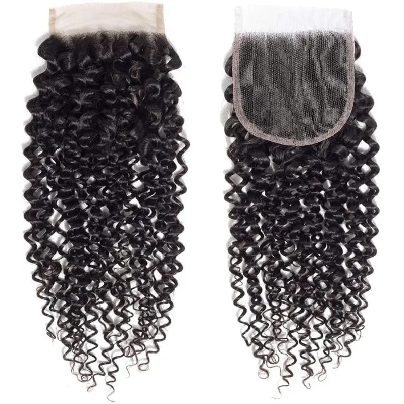 12A 4x4 الدانتيل إغلاق مستقيم / الجسم موجة / غريب مجعد / موجة عميقة الشعر البشري 100٪ غير المجهزة البرازيلي عذراء ريمي قبل قطعها B