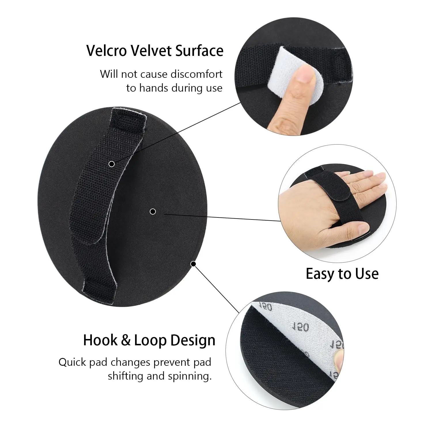 5 Inch EVA Hand Sanding Pad 19 Pcs with Hook and Loop Sandpaper Assorted 60/150/240/320/400/600 Grits for Woodworking Furniture