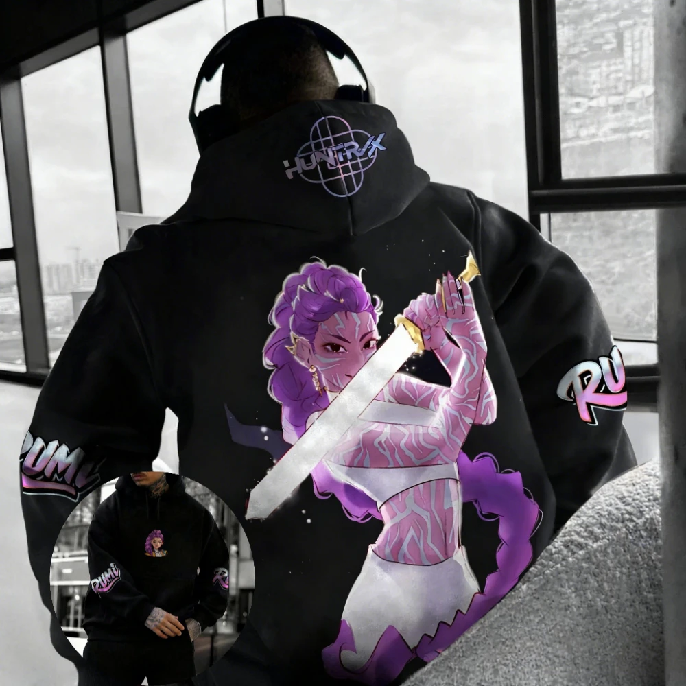 K-Pop: Moletom com Capuz Demon Hunters para Homens e Mulheres, Suéter Retro de Manga Longa para Meninos e Meninas, Conjunto Pai-Filho