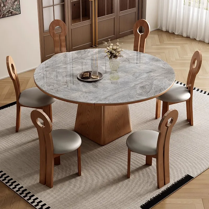 

#Hot Sale High End Sintered Stone Round Table Modern Wooden Dining Table Set For Simple Small Unit Dinner Room