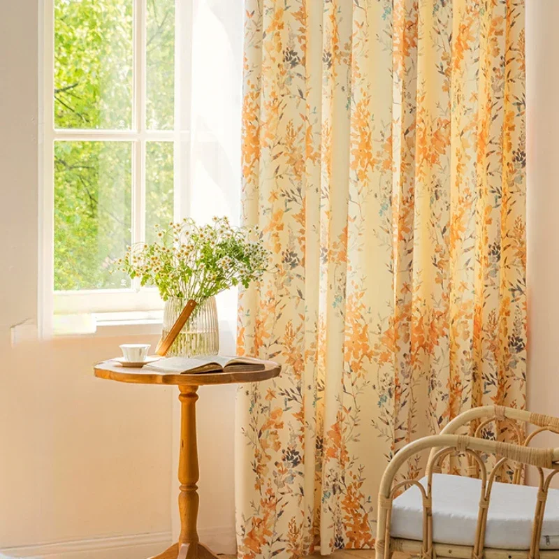 Simple American Style Countryside Fresh Curtains Printing Technology Green Plant Semi Shading Curtains for Living Room Bedroom