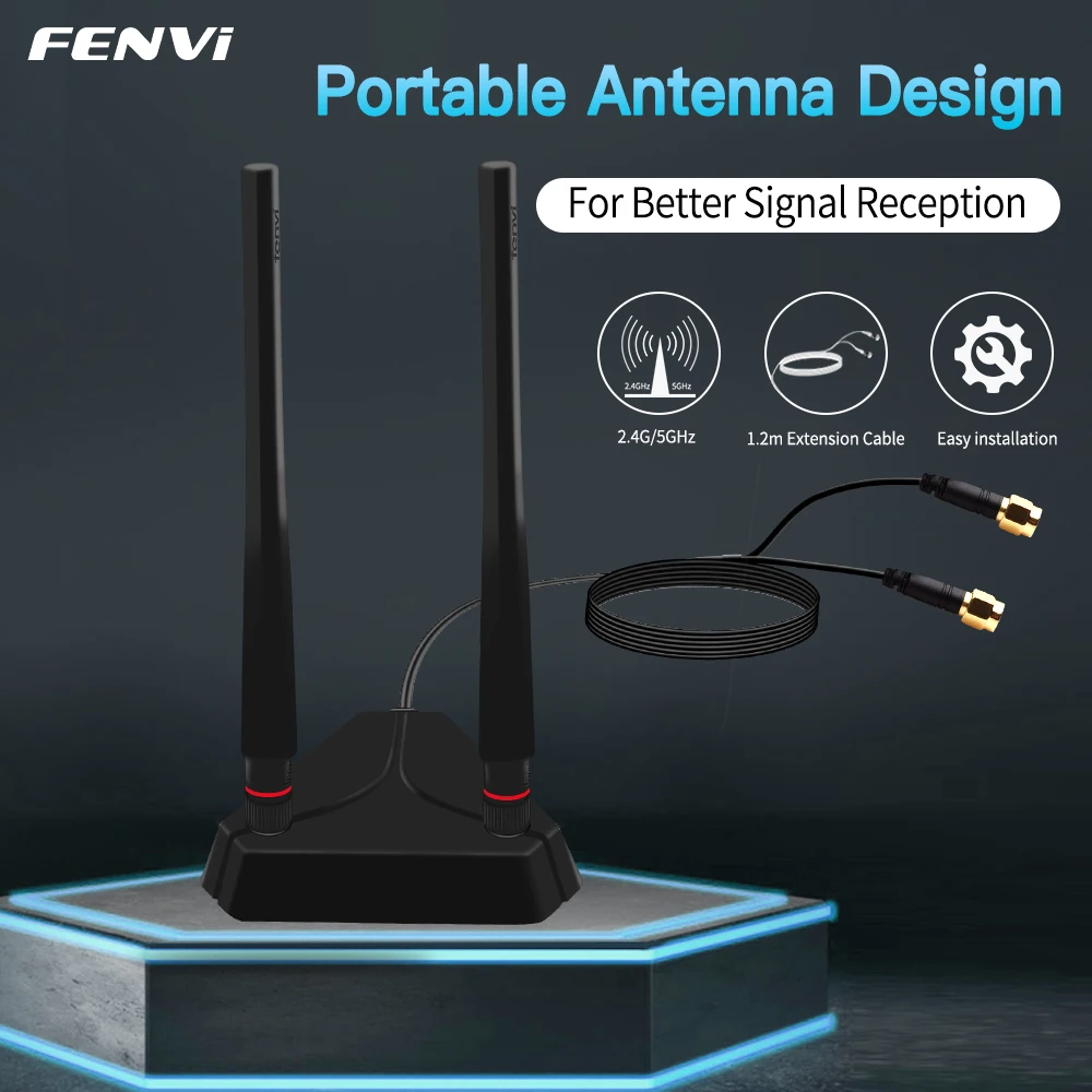 FENVI Antenna High Gain Dual Band 2.4G/5Ghz Extended Base Antennas For Intel AX210 AX200 WiFi Card Desktop Wireless PCIe Adapter