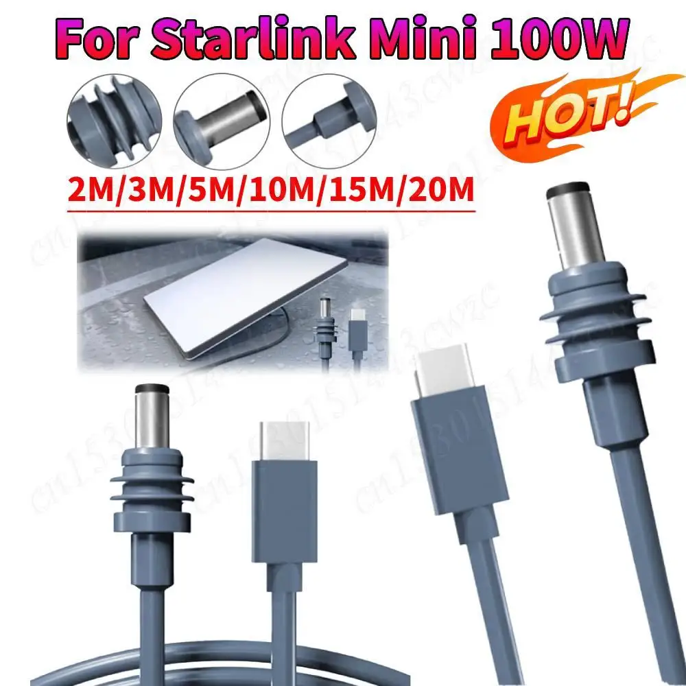 

Для Starlink Mini 2 м/3 м/5 м/10 м/15 м/20 м Starlink Mini кабель питания постоянного тока Type-C водонепроницаемый зарядный кабель 100 Вт Type-C к кабелю постоянного тока