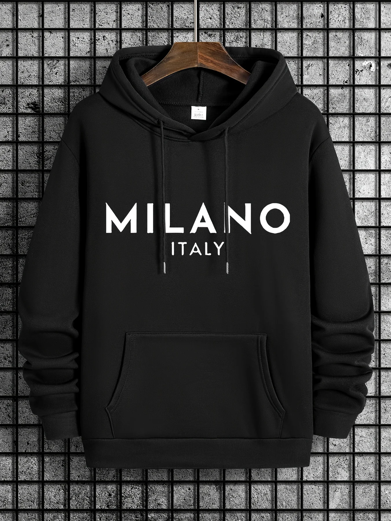 

Men's New Italy Milano Letter Print Casual Sweatshirt, Fashion Drawstring Hoodie, Comfortable Versatile Long Sleeve Sweatshirt