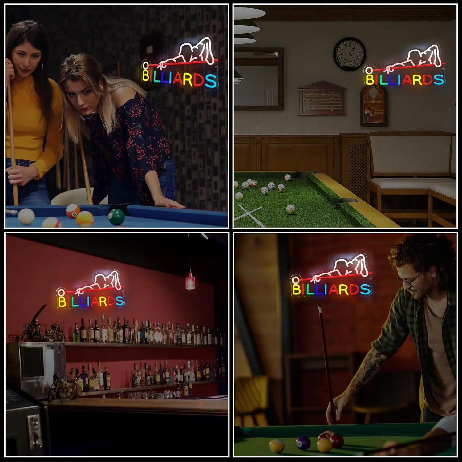 Billiards Neon Sign USB Dimmable LED Neon Light Sign for Drink Bar Man Cave Bedroom Billiard Room Game Room Party Wall Decor