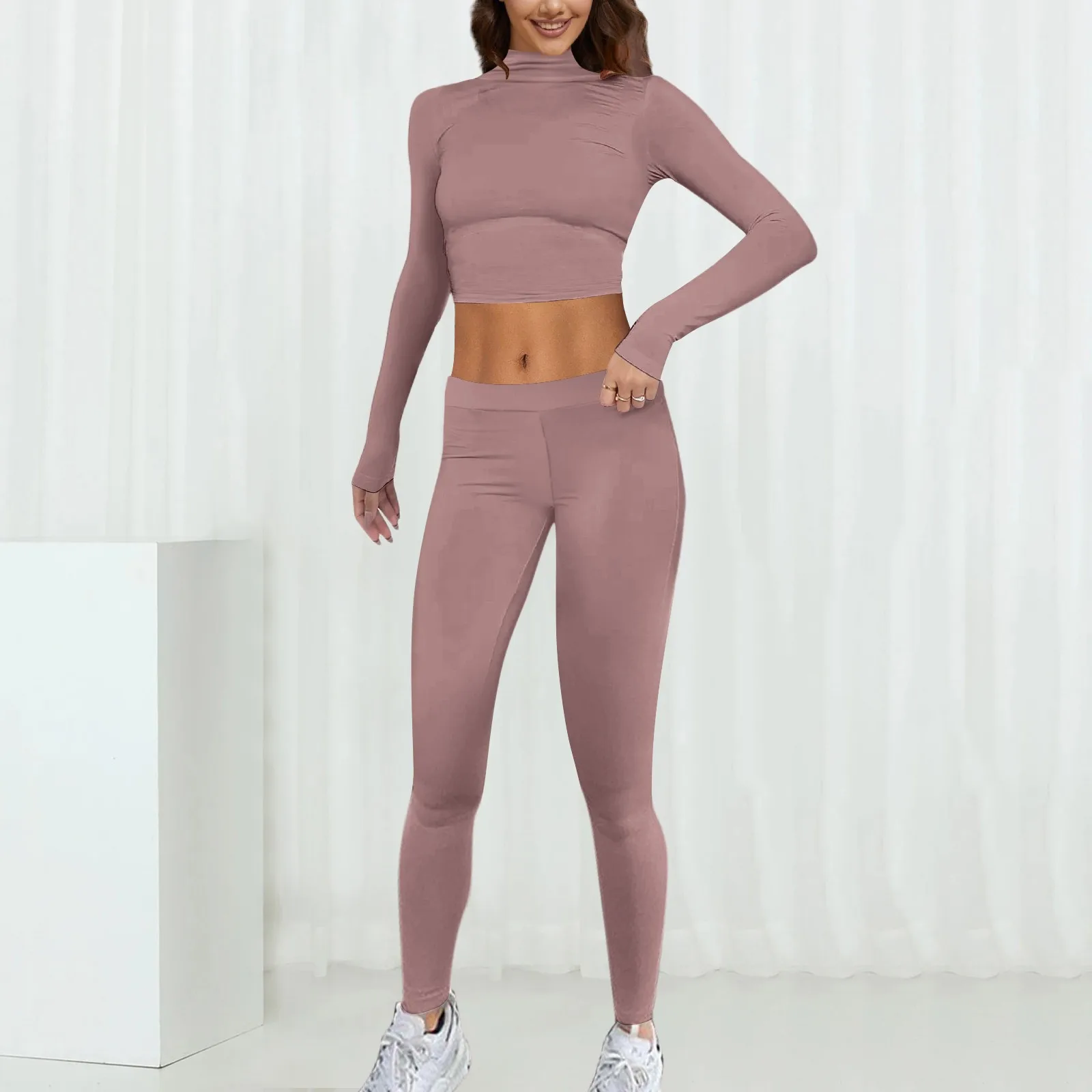 

2024 Yoga Set Women Clothing Crop Top Knitted Solid Color Seamless Long Sleeved Pants Yoga Set Sports Two Piece Set Running Suit