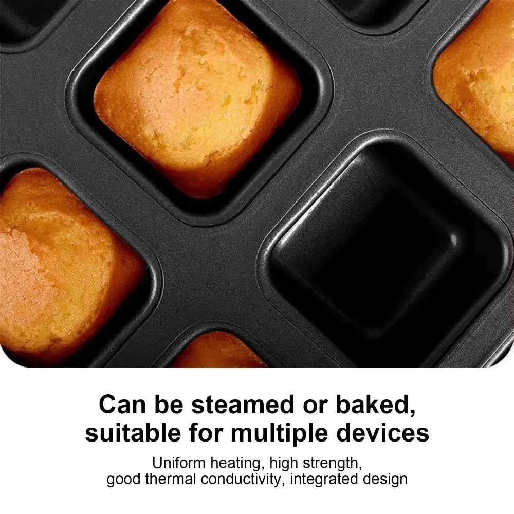 

12 Cavity Square Muffin Tin Corrosion-Resistant Dividers Muffin Cupcake Pan Non-Stick Coating Carbon Steel Mini Loaf Pan