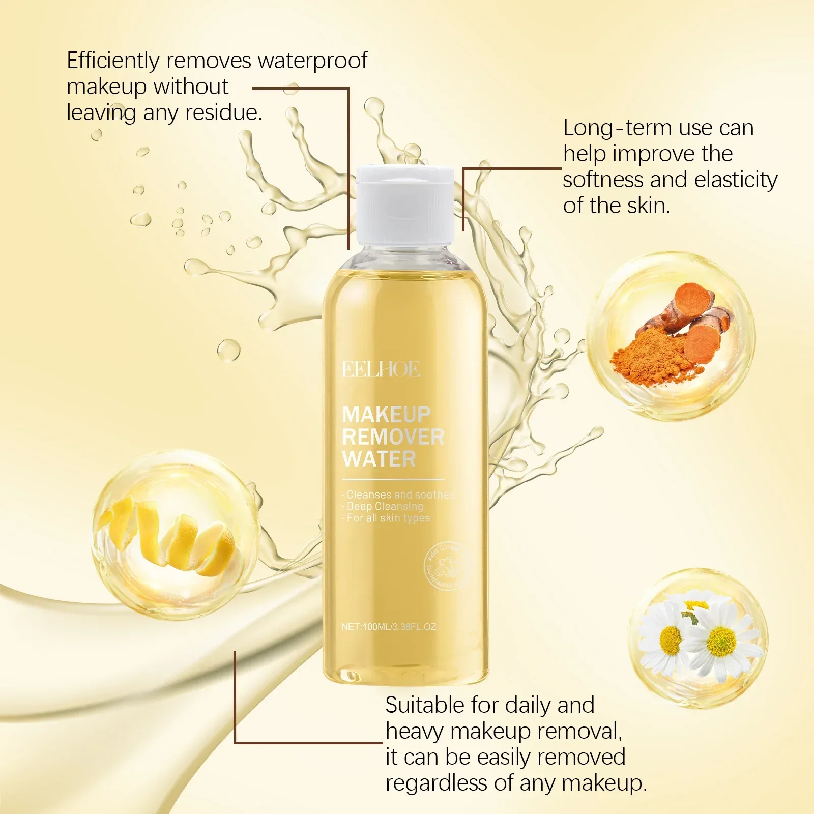 EELHOE Ginger Lemon Makeup Remover Gentle Cleansing Face Makeup Skin Refreshing and Non-tight Makeup Remover Moisture Skin