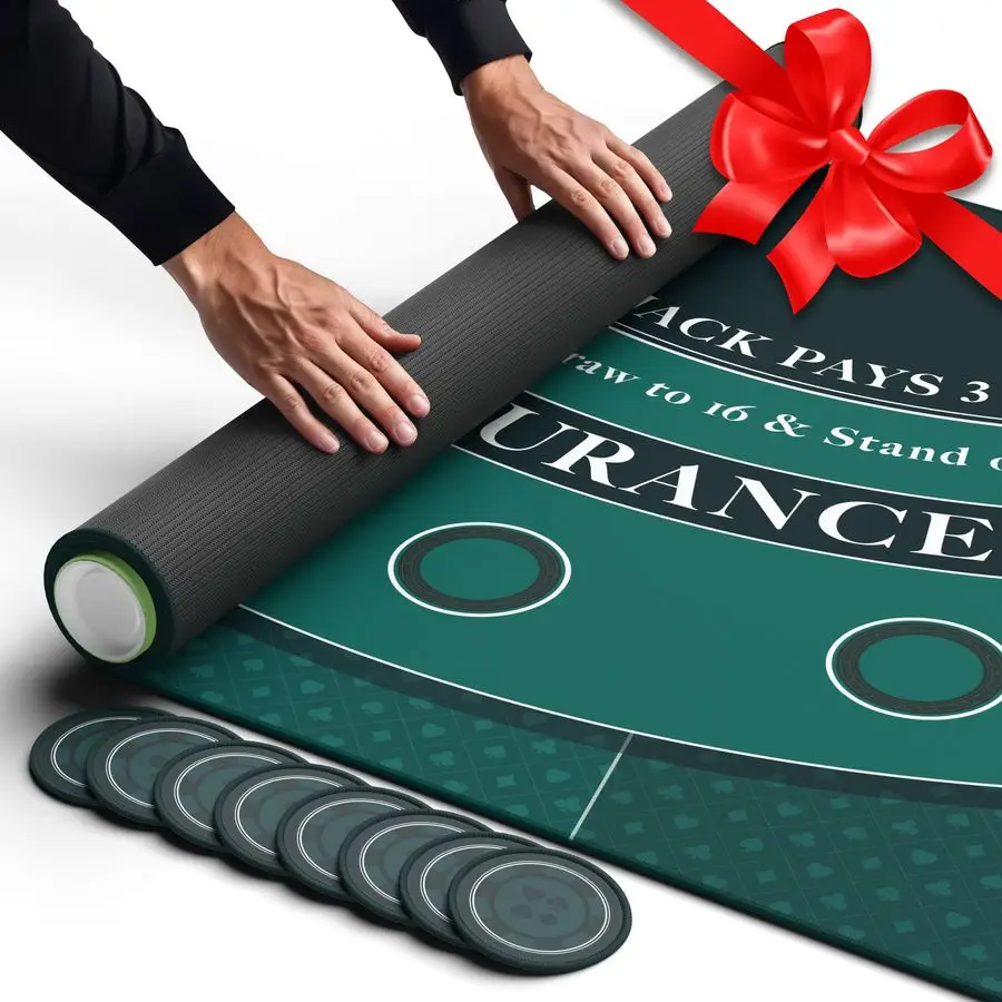 

Blackjack Mat 70 x 30 Ideal Poker Topper for 6ft and 8ft Folding Tables 30 Width, Black Jack Casino Table Top for Home Game Nigh