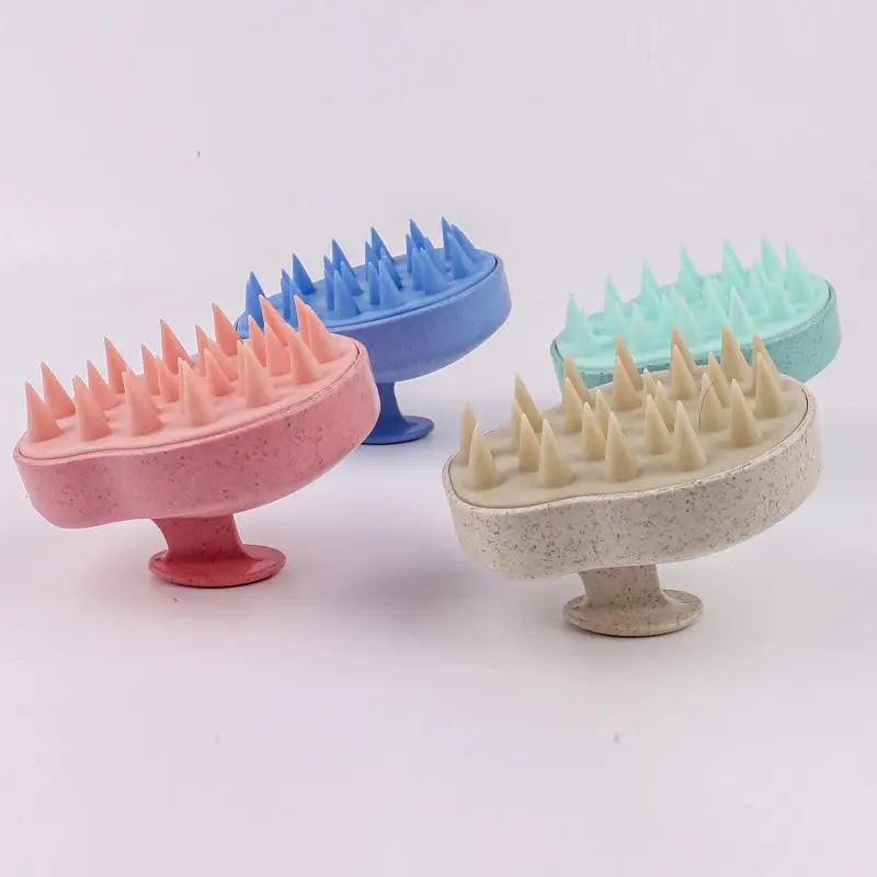 1pc Silicone Shampoo Brush Wheat Straw TPE Handle Massage Scalp Soft Comb Hair Washing Massage Deep Scalp Cleaning Shampoo Brush