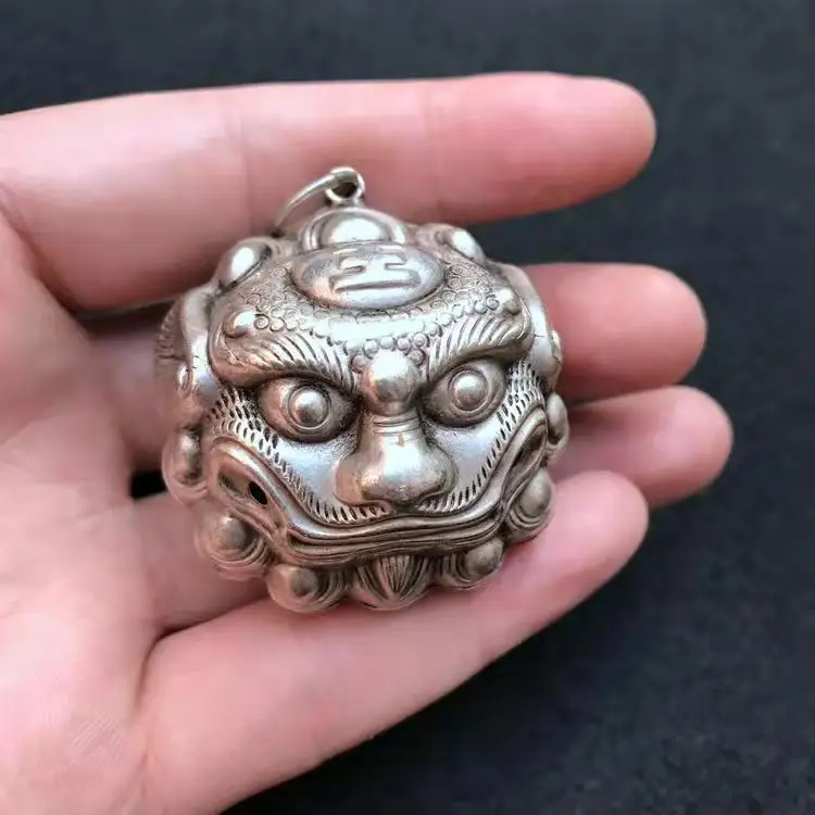 Antique qing dynasty antique tiger bell pure copper trumpet pendant antique hand-made antique white copper bell