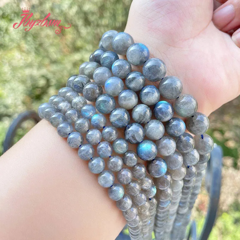 Natural Labradorite Round Smooth Stone Beads For Necklace Bracelet Jewelry Making Strand 7inch/15inch 6mm/8mm/10mm