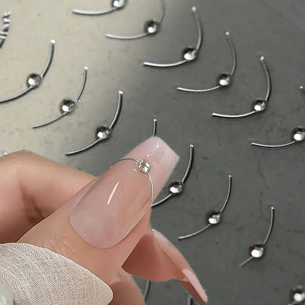 Juego de 2 uds de pegatinas para uñas con punta francesa, línea de diamante 5D, línea francesa dorada y plateada, pegatinas para decoración de uñas, tiras onduladas curvadas de cristal deslizantes