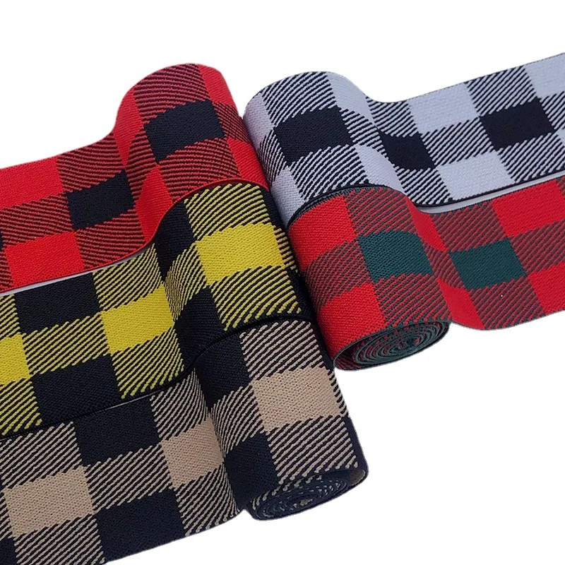 40mm Plaid Stripe Jacquard Elastic Bands Rubber Elastic Webbing Headdress Clothing Belt DIY Handmade Sewing Accessories 1Meter