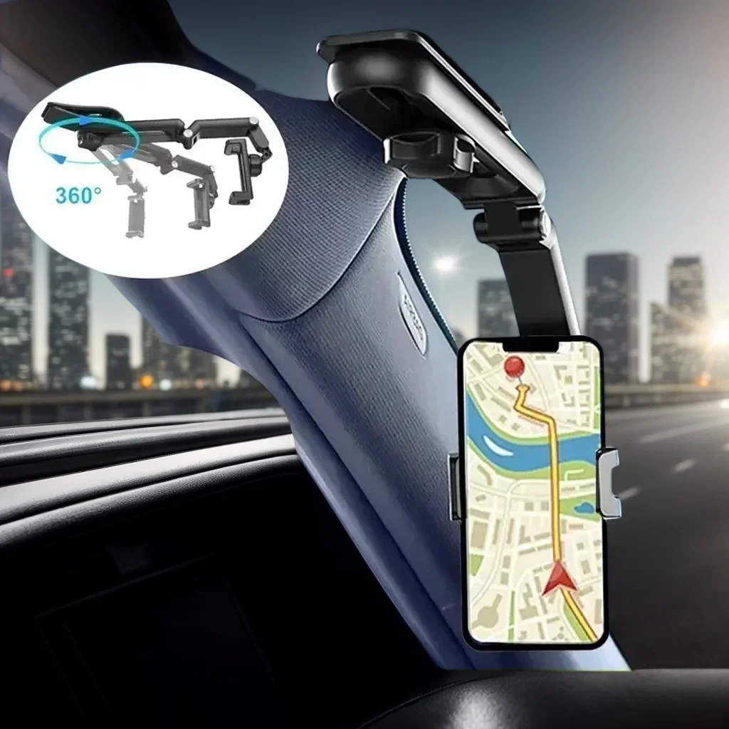 

720° Rotating Car Phone Holder - Universal Sun Visor Mount Stand for GPS, Navigation & Mobile Phones (In-Car Use)