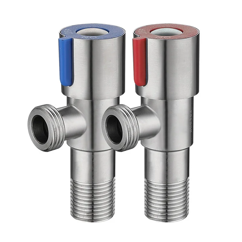 الفولاذ المقاوم للصدأ صمام زاوية G1/2 الباردة الساخنة صمام إيقاف الماء الحمام كلبشة صمام موصل ل بالوعة المرحاض حوض سخان المياه