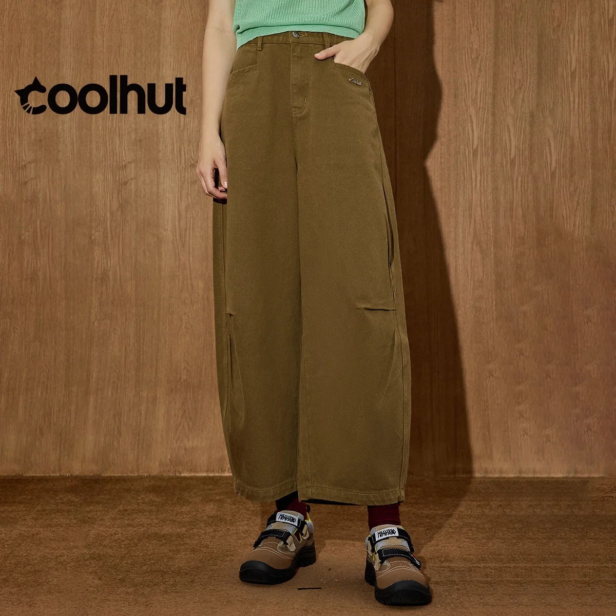 COOLHUT, pantalones vaqueros de pierna ancha con cintura elástica Vintage 2025 para mujer, pantalones vaqueros recortados de corte relajado de Color sólido, pantalones vaqueros informales de otoño Y2K para mujer