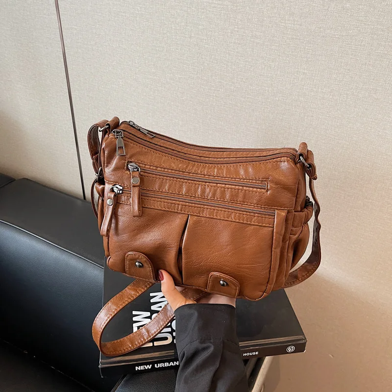 

PU Leather Mother Bag Large Capacity Multi-compartment Bag High Sense Women's Shoulder Messenger Bag