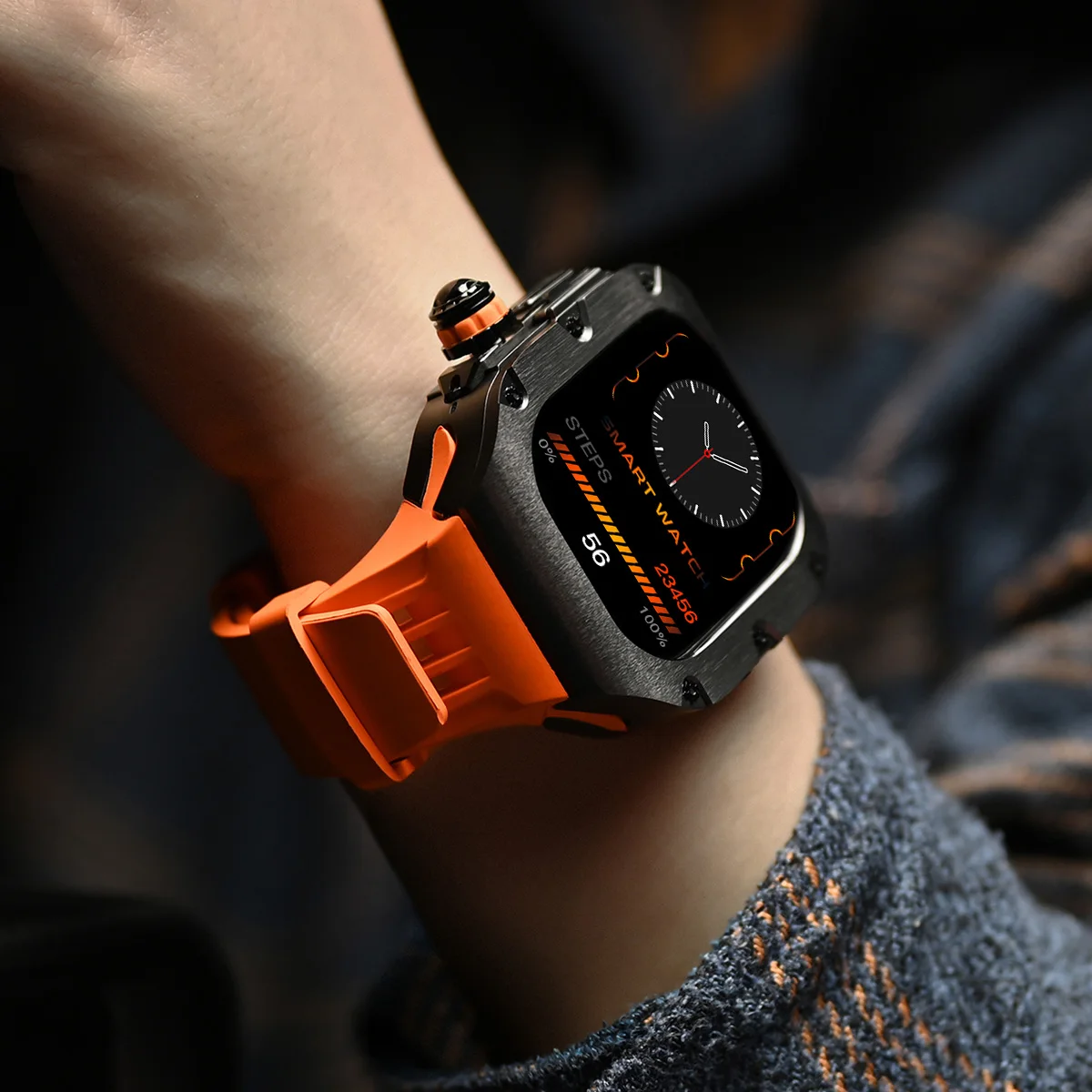 Комплект модификации из титанового сплава для Apple Watch Ultra 2, 49 мм, 44 мм, 45 мм, роскошный ремешок из фторкаучука для Iwatch 10 9 8 7 6 SE 5