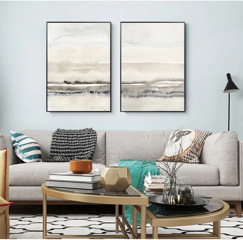 Beige And Grey Canvas Painting Abstract Watercolor Print Modern Minimalist Poster Nordic Wall Pictures Living Room Home Decor