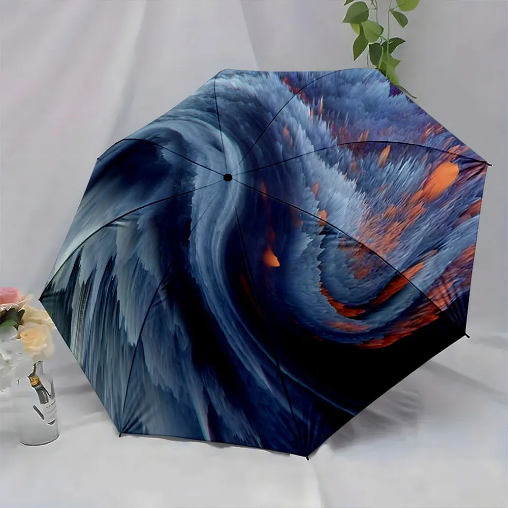 Abstract Swirl Fluid Art Print Umbrella Anti UV Sun Rain Portable Folding Umbrella Home Decor Gift