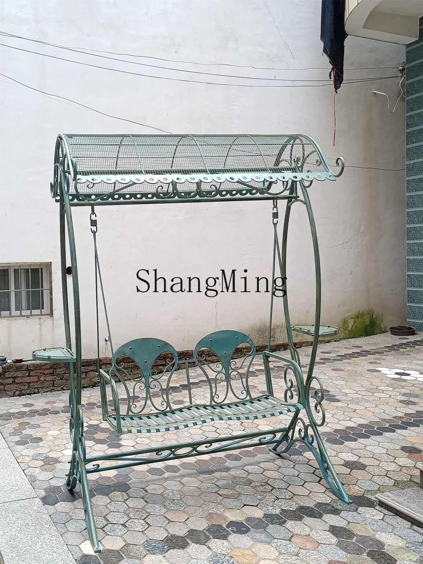 

ZYYoutdoor rust-proof wrought iron hanging chair rocking bed, garden balcony rocking chair, indoor double swing