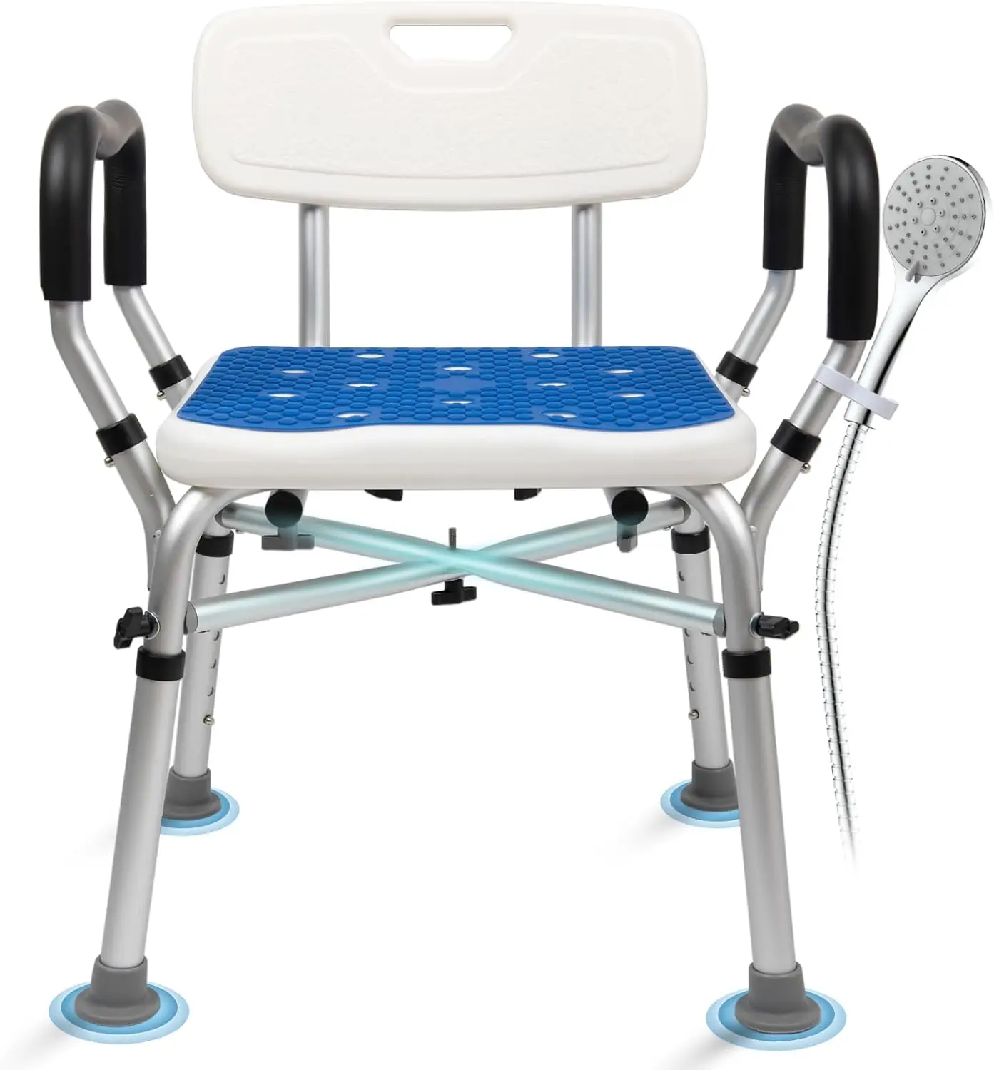 

Adjustable Shower Chair with Arms & Back, Non-Slip Pad, 500lbs Capacity for Elderly and Disabled