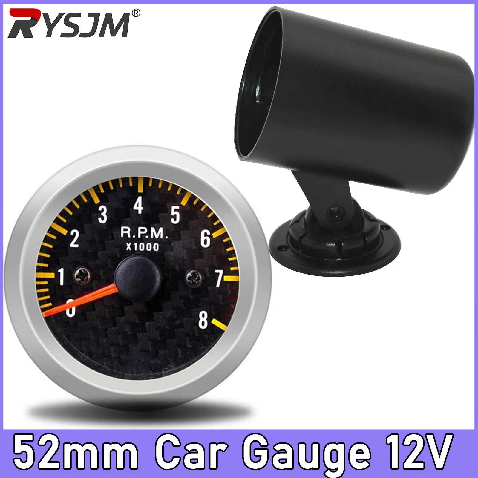 0~8000 RPM Meter Car Tachometer + Gauge Holder Tacho Gauge 52mm Car Motor Pointer Meter 12V 1~8 Cylinder Gasoline-Engines
