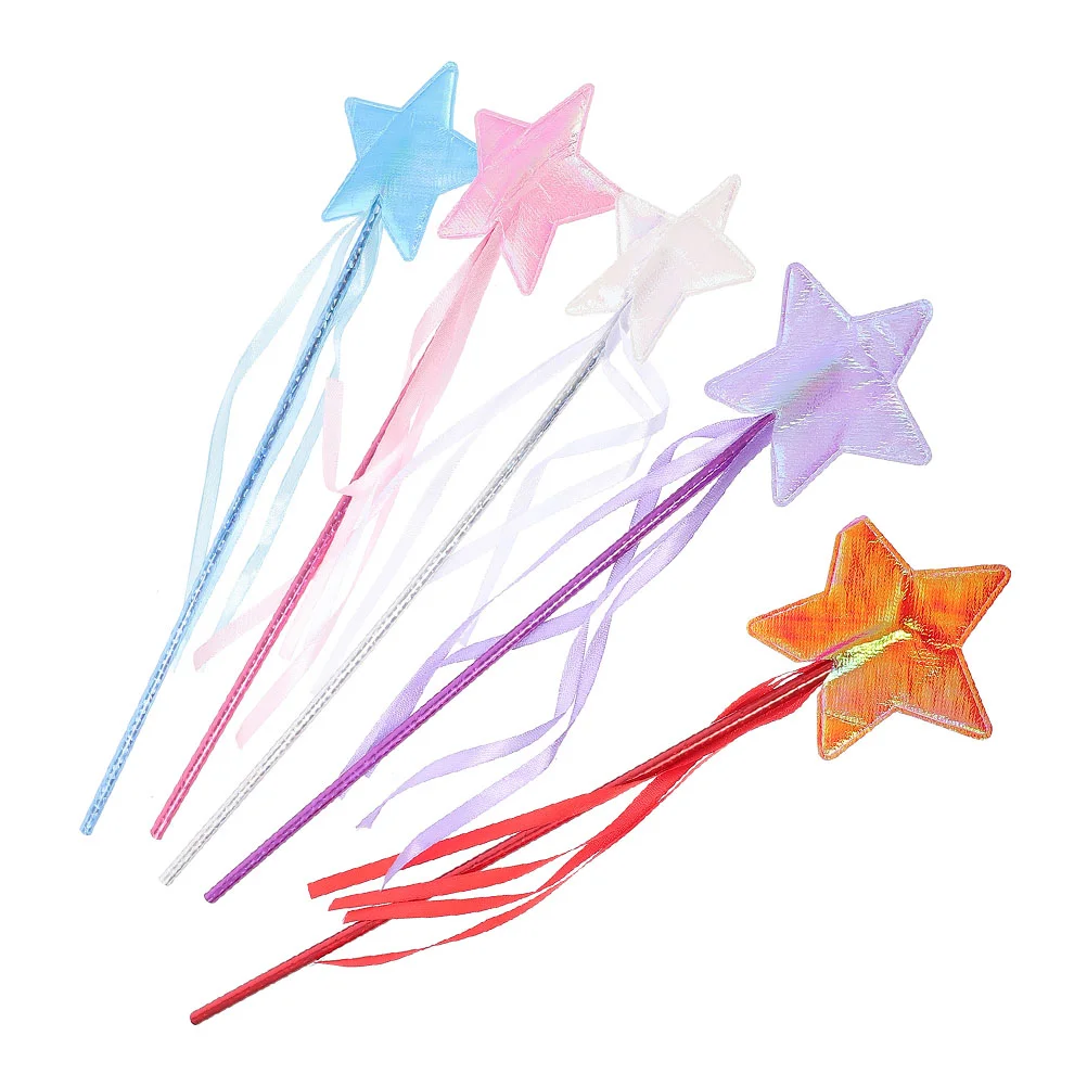 5Pcs Pentagram Fairy Wand Princess Accessories Delicate Girl Stick Angel Ab Cloth Star Wands Birthday Photo Prop Cute Fairy Wand