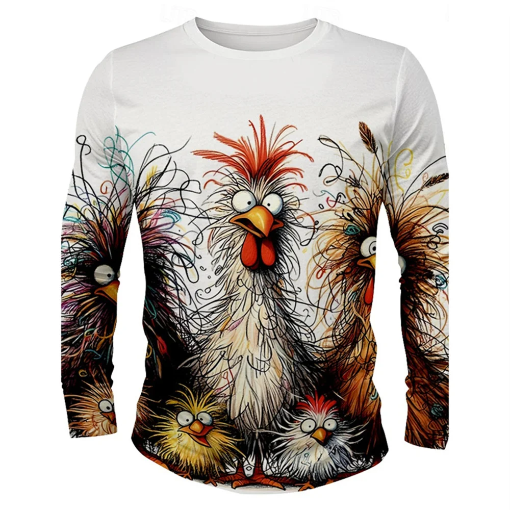Funny 3D Chicken Print Men's Long Sleeve T-shirt New Autumn Oversized Pullover Hip Hop Punk Clothing Casual Fashion Top image 4