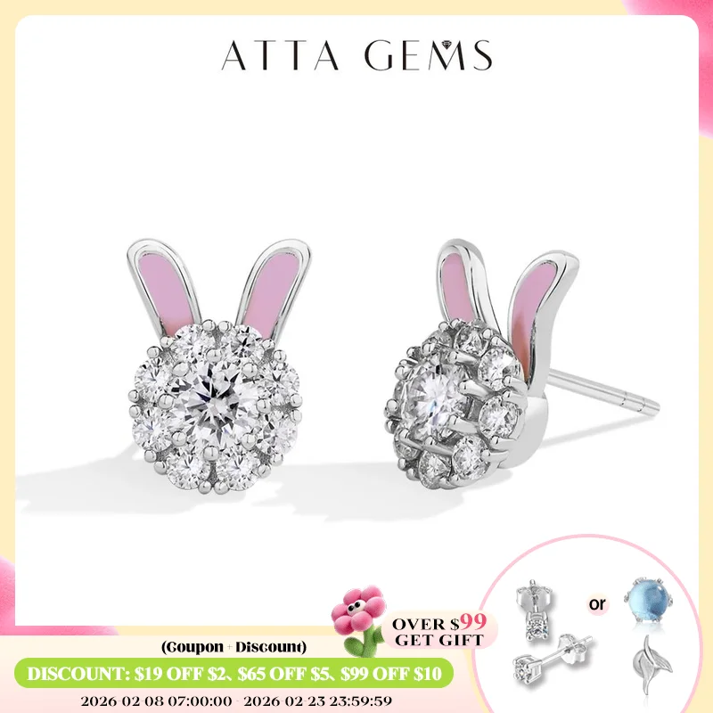 

ATTAGEMS S925 Sterling Silver Moissanite Diamond Earrings Enamel Design Rabbit Shape For Women Girls Birthday Gifts Fine Jewelry